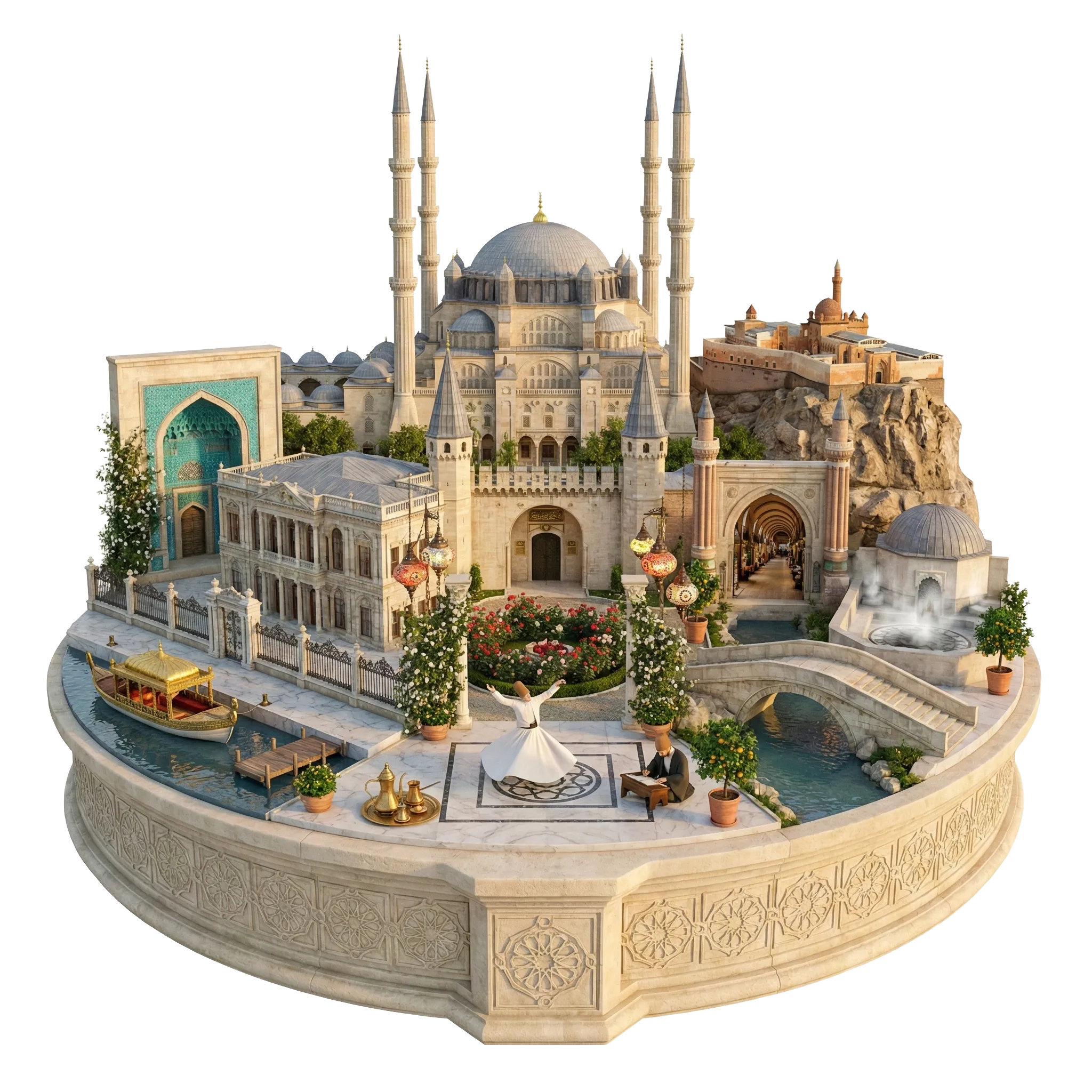 Osmanlı sarayları ve camilerin ihtişamı illüstrasyonu